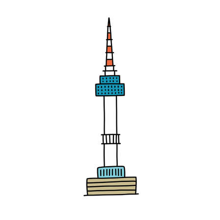 Seoul tower doodle icon, vector illustrationのイラスト素材