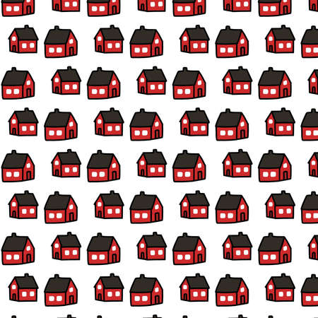 houses seamless doodle pattern, vector illustrationのイラスト素材