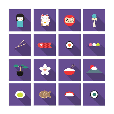 japanese icons icons set, vector illustrationのイラスト素材