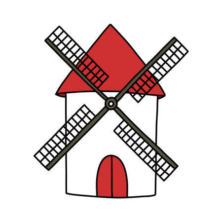 windmill doodle icon, vector illustrationのイラスト素材