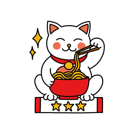 maneki neko doodle icon, vector illustrationのイラスト素材