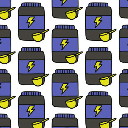 protein powder seamless doodle pattern, vector illustrationのイラスト素材