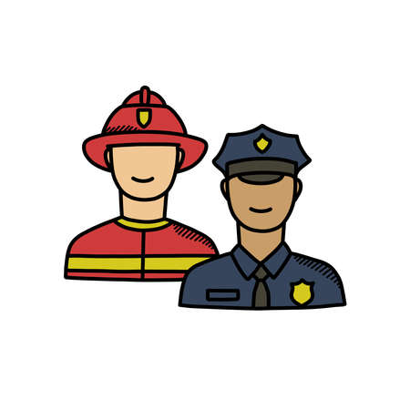 fire department and police doodle icon, vector illustrationのイラスト素材