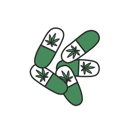 cannabis capsules doodle icon, vector illustrationのイラスト素材