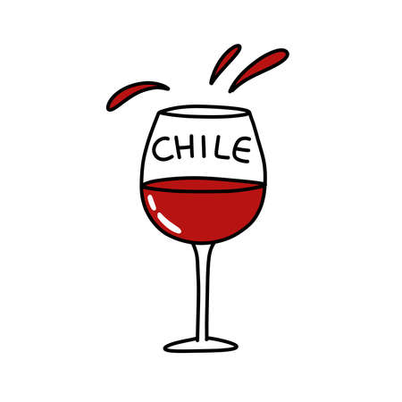 glass of wine, Chile doodle icon, vector illustrationのイラスト素材