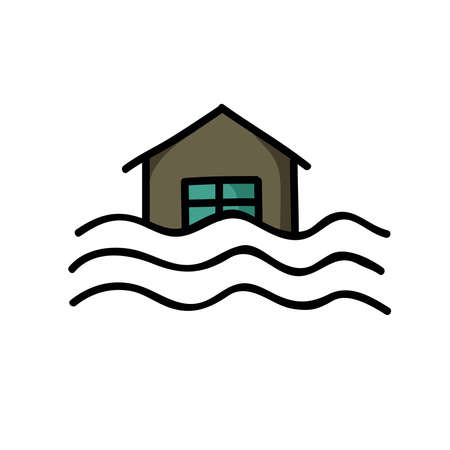 flood, home flooding doodle icon, vector illustrationのイラスト素材