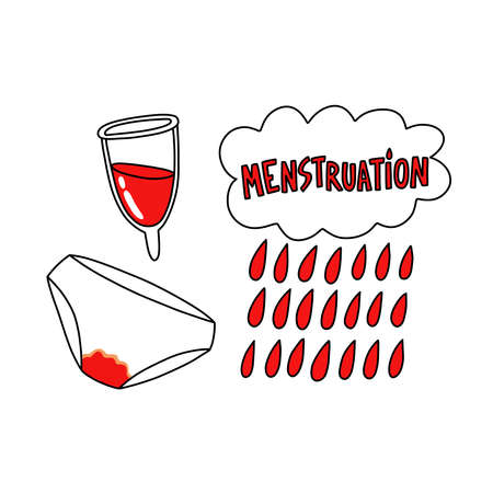 menstruation set doodle icons, vector illustrationのイラスト素材