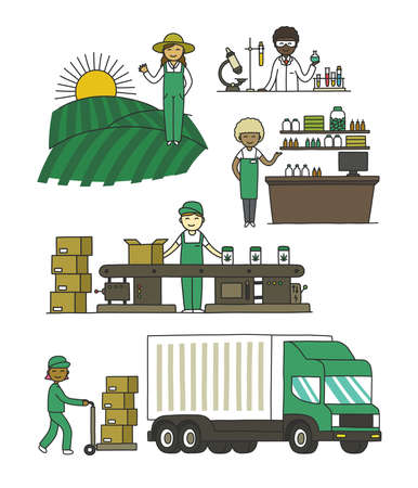 marijuana production hand drawn illustration, vector illustrationのイラスト素材