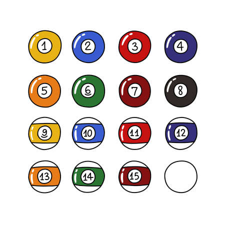 billiard balls doodle icons set, vector illustration