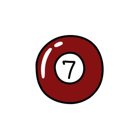 billiard ball 7 doodle icon, vector illustration