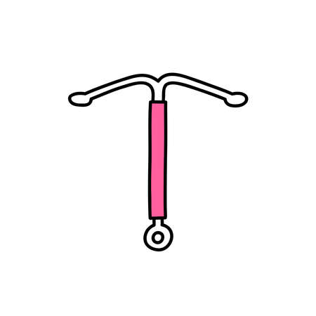 intrauterine device, IUD contraception doodle icon illustrationのイラスト素材