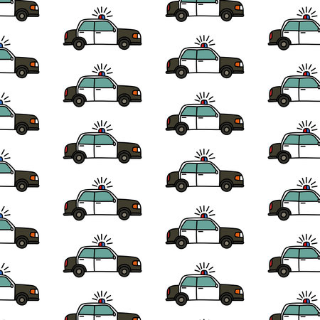 police car doodle pattern, vector illustrationのイラスト素材