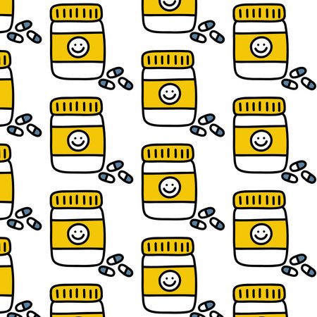 antidepressants seamless doodle pattern, vector illustrationのイラスト素材