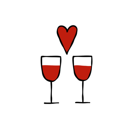 glasses of wine doodle icon, hand drawn illustrationのイラスト素材