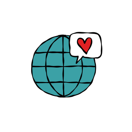 world globe and heart symbol doodle icon, vector illustrationのイラスト素材