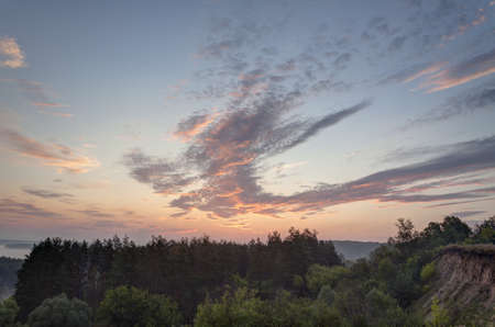 Morning mist and sunrise.の写真素材