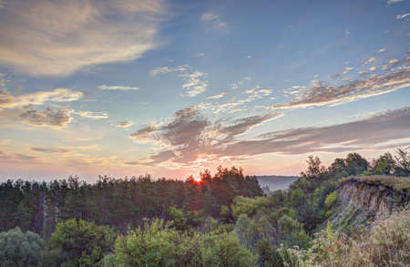 Morning mist and sunrise.の写真素材