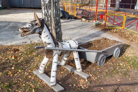 Wooden horse from birch branches for growing flowers.の写真素材
