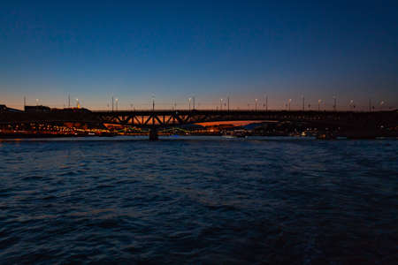 Petofi Bridge in Budapest over the Danube River at night.の写真素材