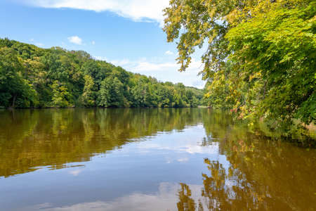 Autumn lake in the village of Vakolovshchina, Ukraine.の写真素材