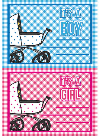 Set of boy and girl birth cardsのイラスト素材