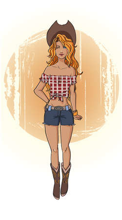 Vintage pin up style cartoon American cowgirlのイラスト素材