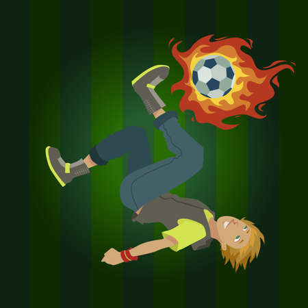 Image of a boy shooting a soccer ball upside dowmのイラスト素材