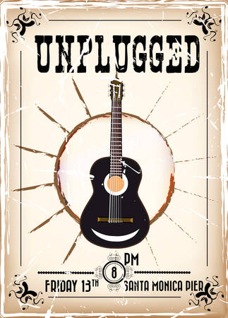 Vintage guitar concert poster with grunge effectのイラスト素材