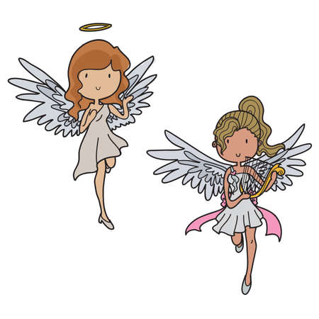 Set of lovely freehand drawn angelsのイラスト素材