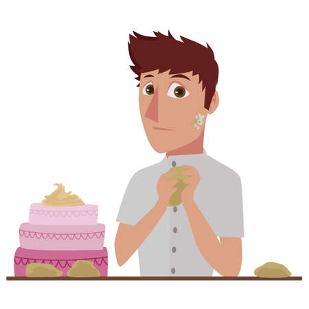 Pastry chef vector molding the dough for his next cakeのイラスト素材
