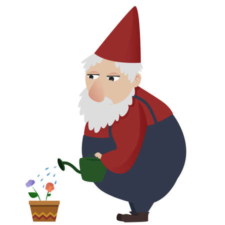 Classic garden gnome giving water to flowersのイラスト素材
