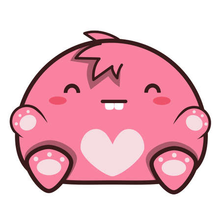 Japanese cute pink monster with heart shape on its bellyのイラスト素材