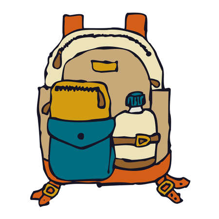 Cartoon image of a backpack with a water bottle.のイラスト素材