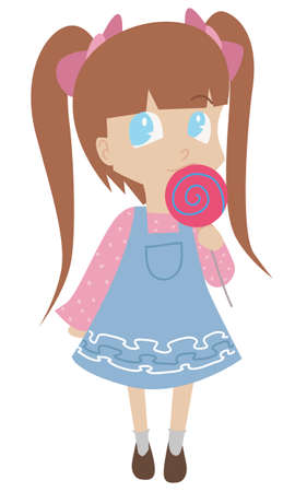 Little girl with lollypop isolated on a white backgroundのイラスト素材