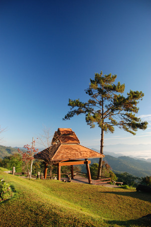 shelter for viewing exotic landscape sceneの写真素材