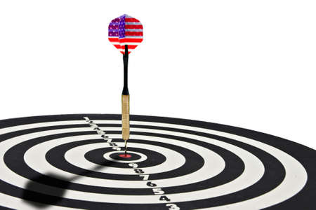 Dart centered in board indicating success.の写真素材