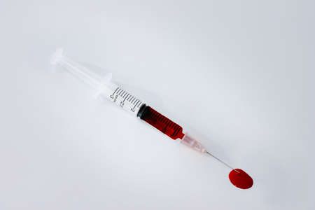 Blood filled syringe.の写真素材