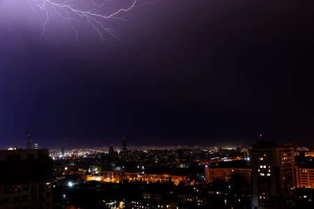 Lightning in the city at night Bakuの写真素材