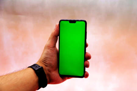 Green Screen Chroma Key Mock up Black phone background.の写真素材