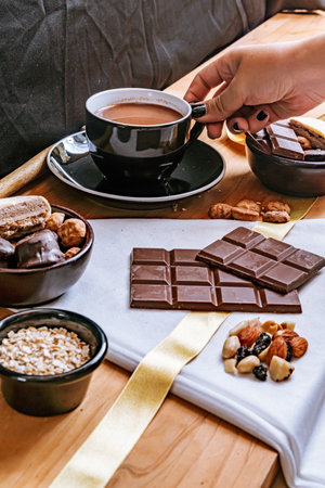 Chocolate chip cookies, chocolate bar and white chocolate, small bowl oatmeal and nuts....