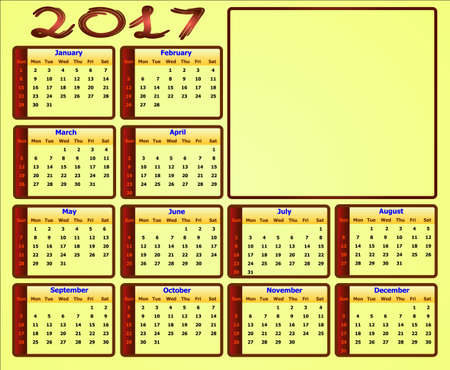 calendar 2017 - weeks start on sunday. Can be used for web and print design: card, banner, poster, label, bookmark.のイラスト素材