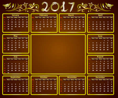 calendar 2017 - weeks start on sunday. Can be used for web and print design: card, banner, poster, label, bookmark.のイラスト素材