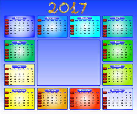 calendar 2017 - weeks start on sunday. Can be used for web and print design: card, banner, poster, label, bookmark.のイラスト素材