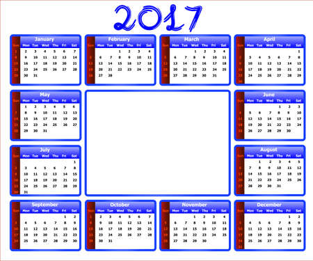 calendar 2017 - weeks start on sunday. Can be used for web and print design: card, banner, poster, label, bookmark.のイラスト素材