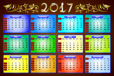 calendar 2017 - weeks start on sunday. Can be used for web and print design: card, banner, poster, label, bookmark.のイラスト素材