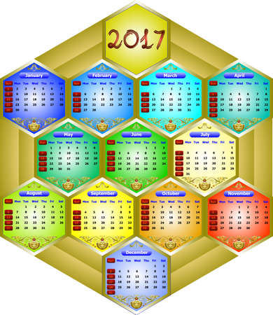 calendar 2017 - weeks start on sunday. Can be used for web and print design: card, banner, poster, label, bookmark.のイラスト素材