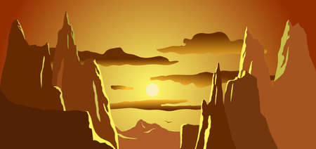 Sunset mountain peaks and clouds vectorのイラスト素材