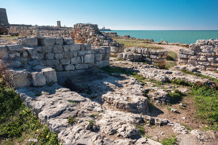 Crimea, Ukraine, Chersonese, the ruins of the ancient city, the old masonry, excavation, stone...