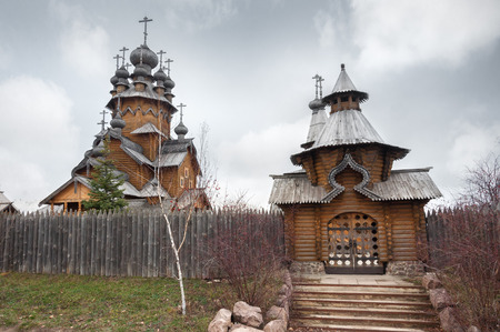 Ukraine, the church was built of logs, Saints monastery Svyatogorskaya laurelsの写真素材