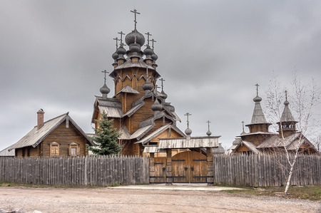 Ukraine, the church was built of logs, Saints monastery Svyatogorskaya laurelsの写真素材